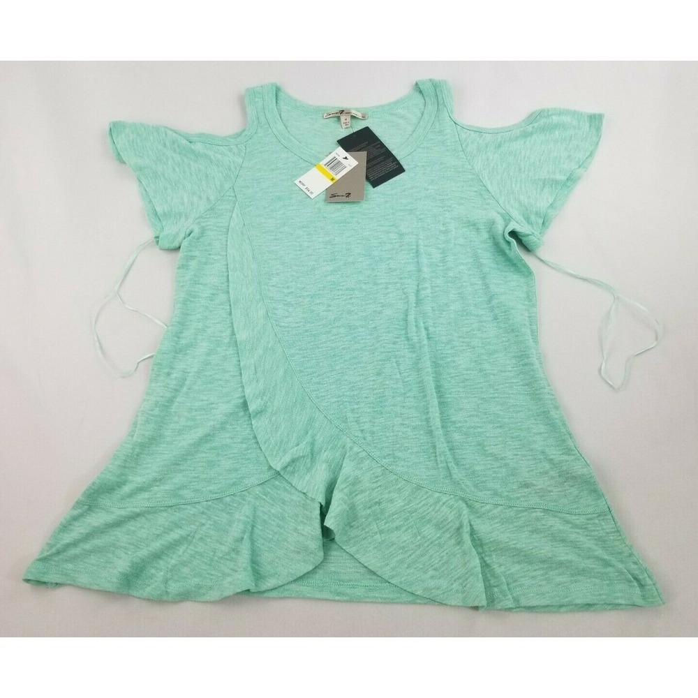 Seven7 Women Aqua Blue Cold Shoulder Ruffle Knit Top 7M7067 HLDY M